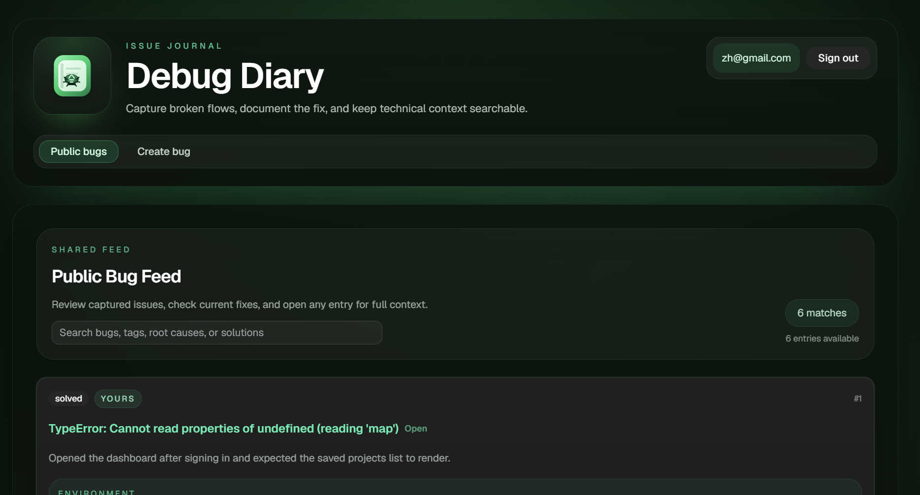 Debug Diary screenshot